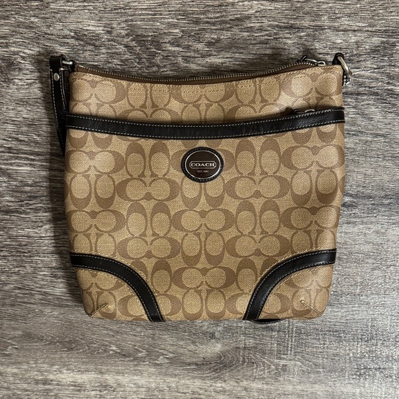 Coach Handbags - Coach Signature Tan and Black Crossbody Bag